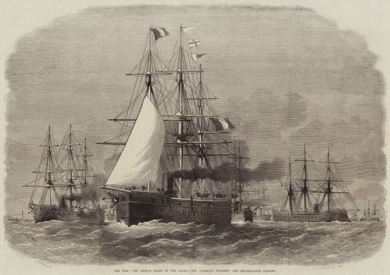 戦争、バルト海のフランス艦隊、提督の旗艦、サーベイランテ、 作： エドウィン・ウィードン