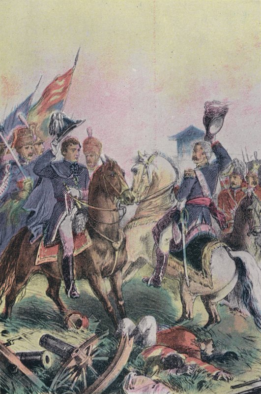 ウォータールーの戦い後のウェリントン公爵とフィールドマーシャルブルーチャーの会見、1815年 作： 英語学校