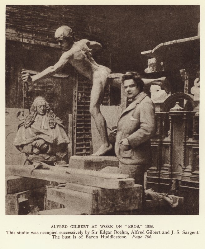 アルフレッド・ギルバート（イギリスの彫刻家）の「エロス」制作風景 作： 英語の写真家