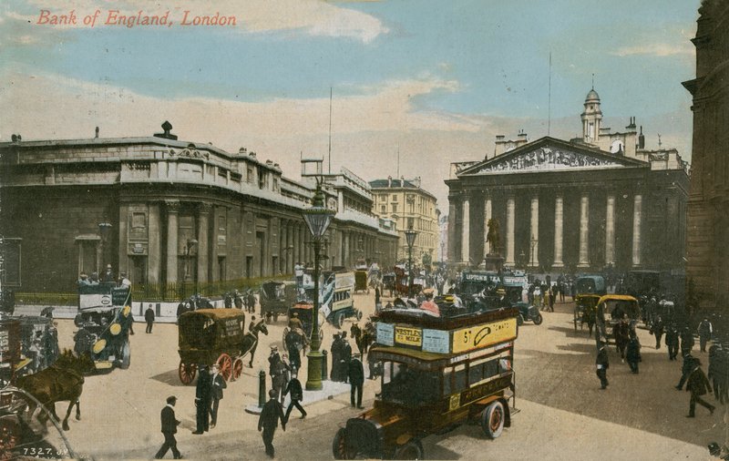 イングランド銀行、ロンドン。 1913年に送られたはがき。 作： 英語の写真家