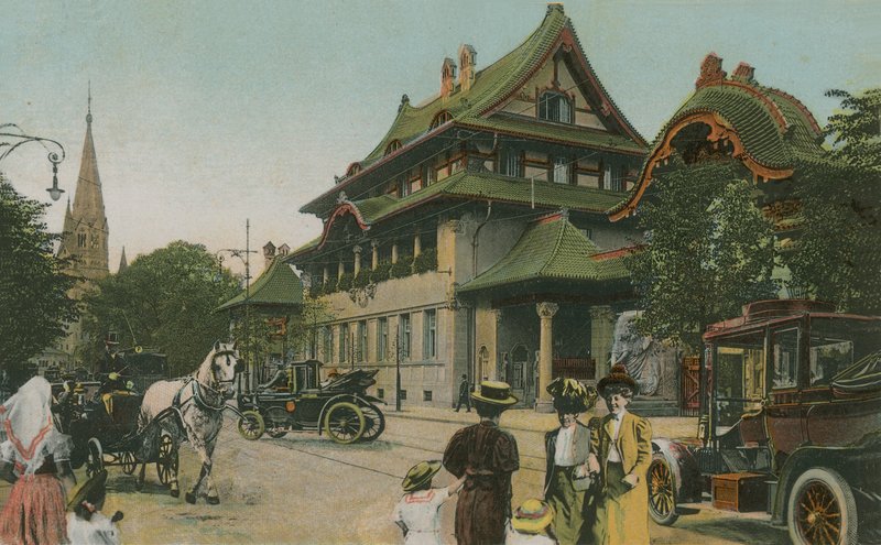 中国風の建物。 1913年に送られたはがき。 作： 英語の写真家