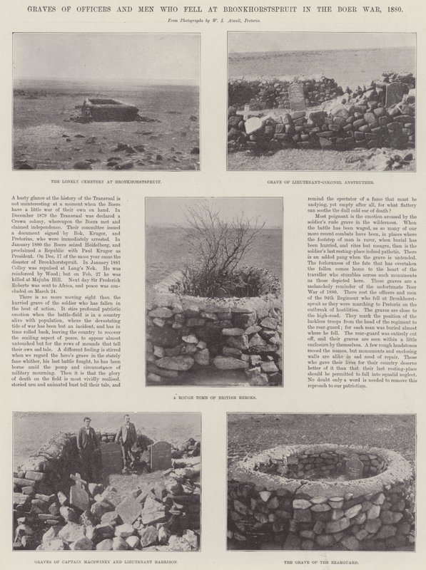 ボーア戦争、1880年にブロンホーストスプルイトに落ちた将校と男性の墓 作： 英語の写真家