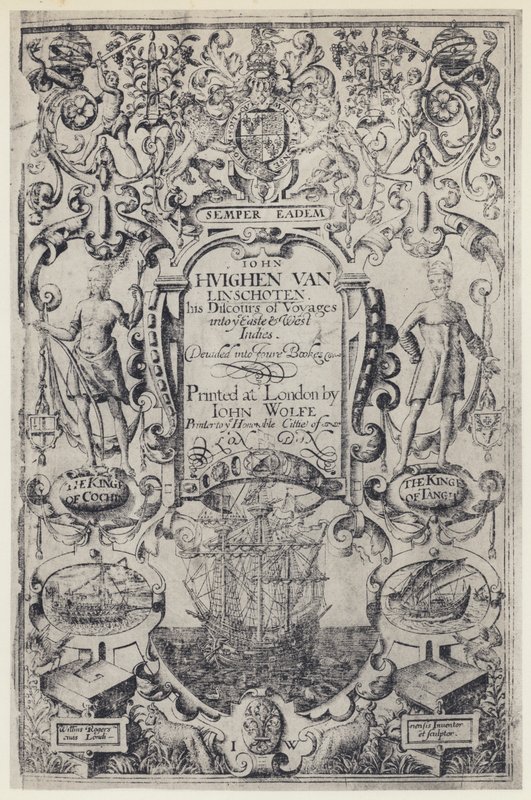 J Linschoten, Discours of Voyages, J Wolfe 1598 (モノクロ写真) 作： 英語の写真家