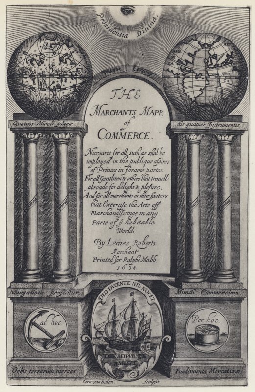 L・ロバーツ『The Merchants Mapp of Commerce』R Mabb 1638（モノクロ写真 作： 英語の写真家