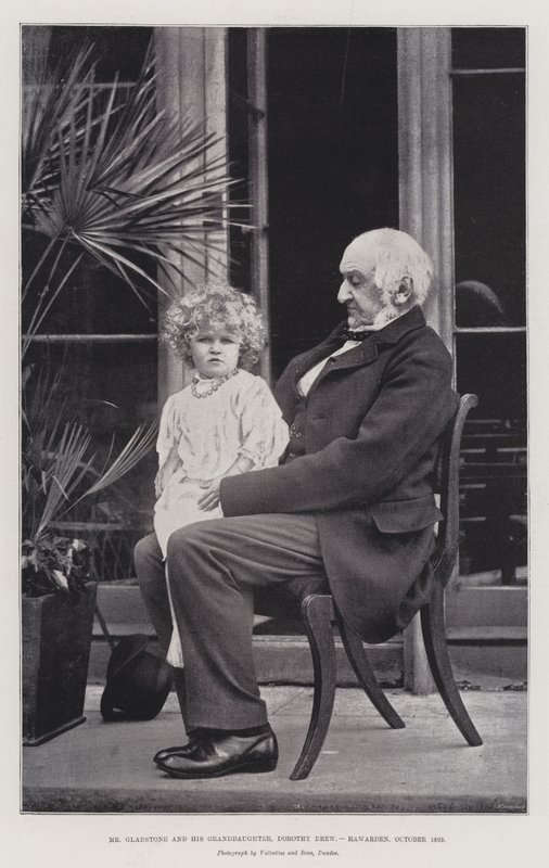 グラッドストーン氏と孫娘、ドロシードリュー、ハワーデン、1893年10月 作： 英語の写真家