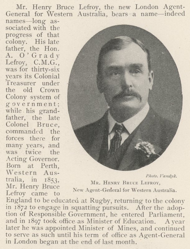 Henry Bruce Lefroy氏、西オーストラリア州の新しいエージェント総長 作： 英語の写真家