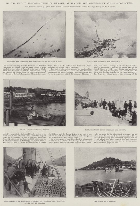 クロンダイクへの途中、Wrangel、アラスカ、Stikine-TeslinとChilcootルートの眺め 作： 英語の写真家
