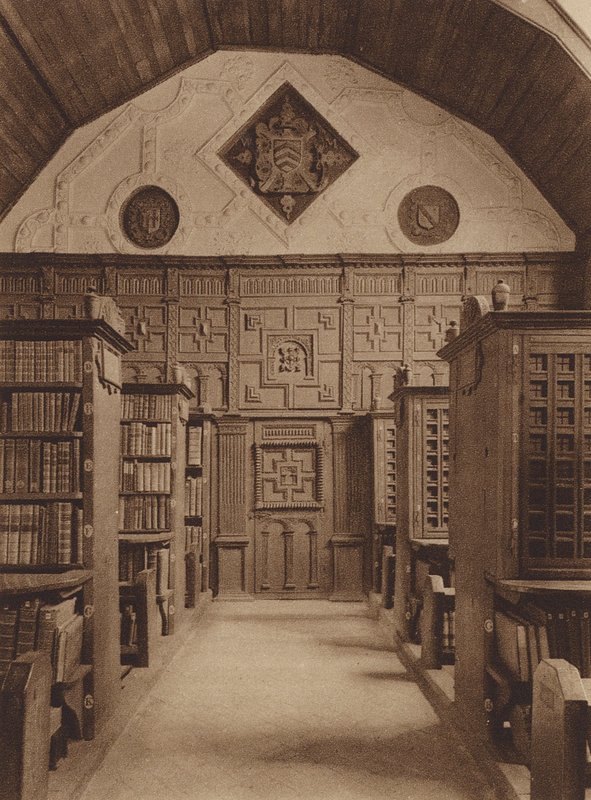 オックスフォードマートン・カレッジ、図書館、北端（モノクロ写真） 作： 英語の写真家