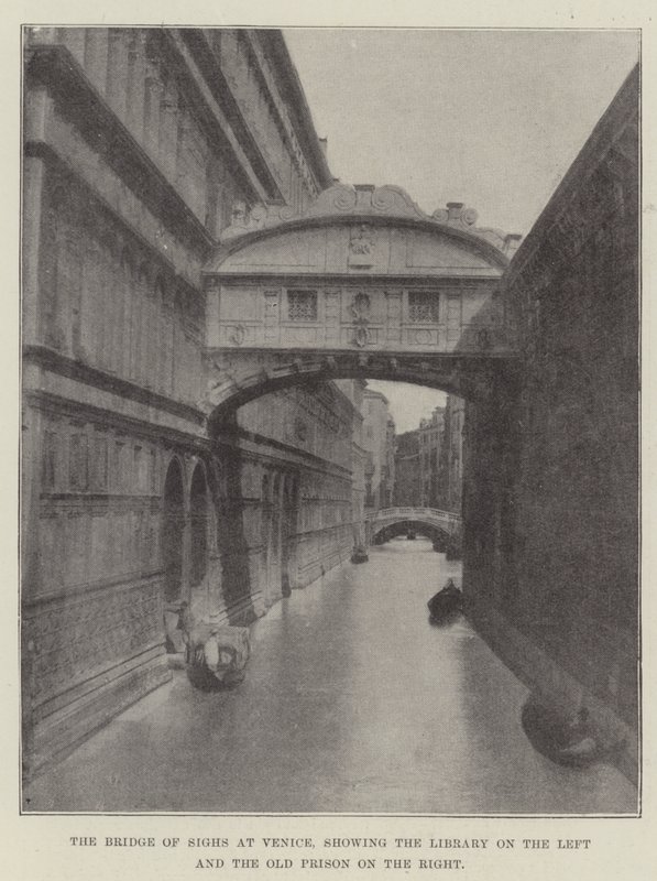 ヴェネツィアのため息橋、左側に図書館、右側に古い刑務所を表示 作： 英語の写真家