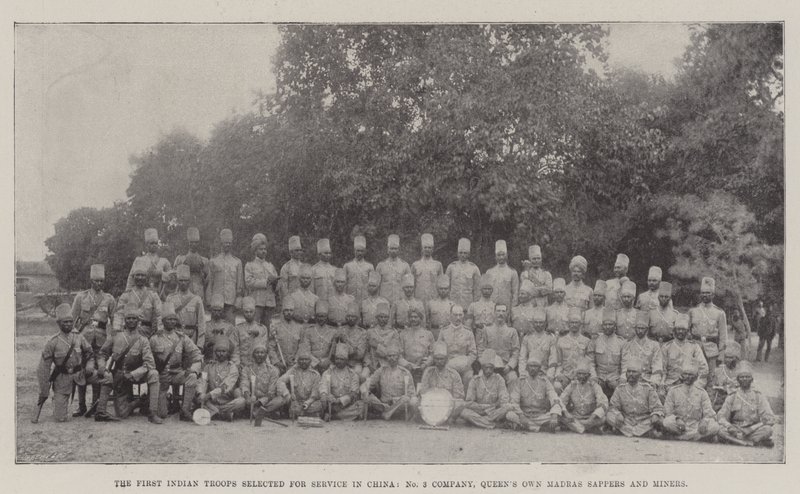中国でのサービスに選ばれた最初のインド軍、No 3 Company、Queens Own Madras Sappers and Miners 作： 英語の写真家