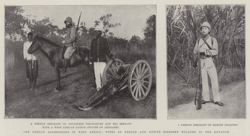 西アフリカにおけるフランスの侵略、前進に従事したフランス人と先住民の兵士の種類 作： 英語の写真家