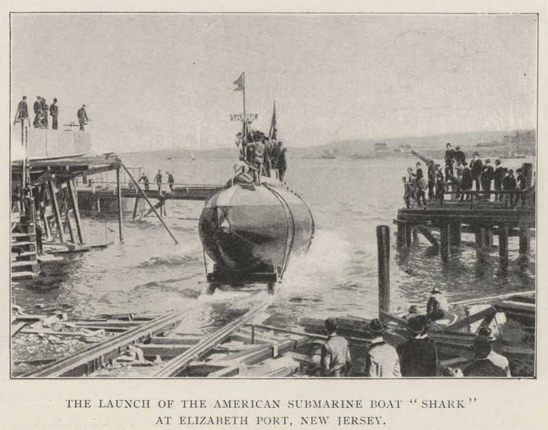 ニュージャージー州エリザベスポートでのアメリカの潜水艦ボートサメの進水 作： 英語の写真家