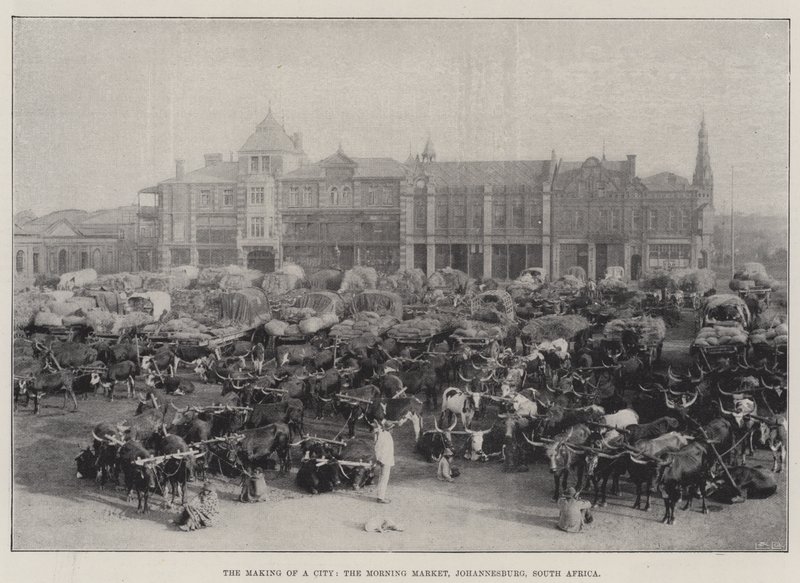 都市の形成、朝市、ヨハネスブルグ、南アフリカ 作： 英語の写真家