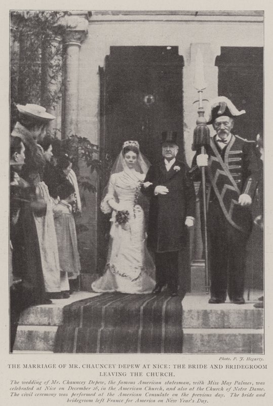ニースでのChauncey Depew氏の結婚、花嫁と花婿が教会を去る 作： 英語の写真家
