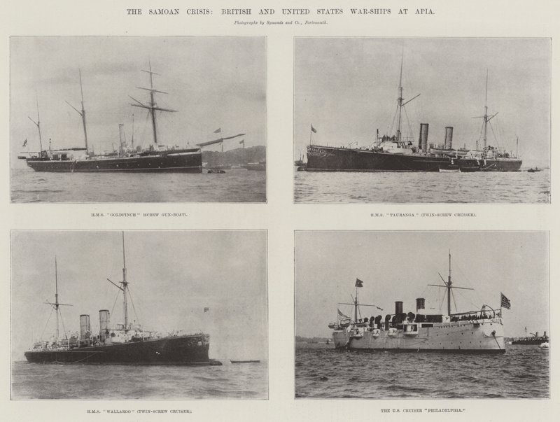 サモア危機、アピアでのイギリスとアメリカの戦艦 作： 英語の写真家