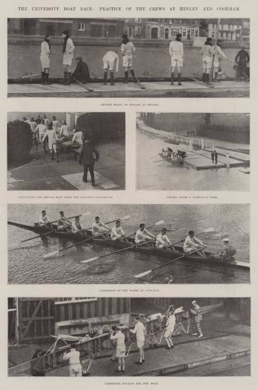 大学のボートレース、ヘンリーとクックハムでのクルーの練習 作： 英語の写真家
