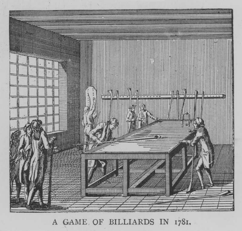 1781年のビリヤードの試合（版画 作： 英語学校