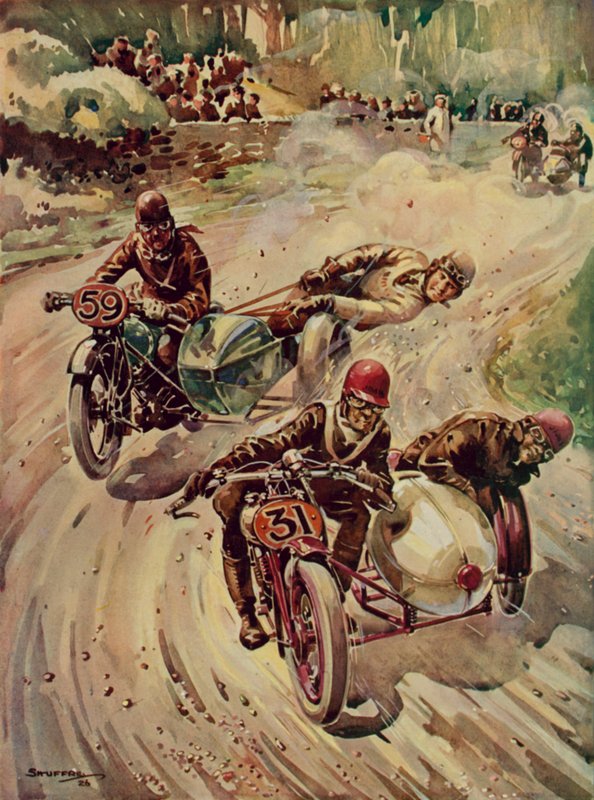 観光トロフィー・サイドカー・レース（カラーリトグラフ） 作： 英語学校