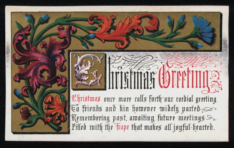 詩と花のスクロールパターン、クリスマスのグリーティングカード。(クロモリト) 作： 英語学校