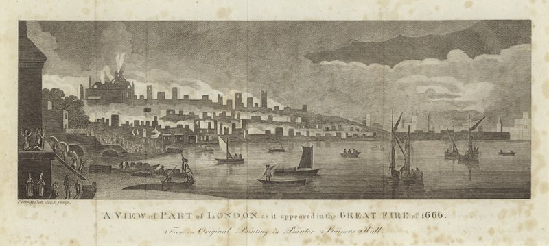 1666年の大火に登場したロンドンの一部の景色 作： 英語学校