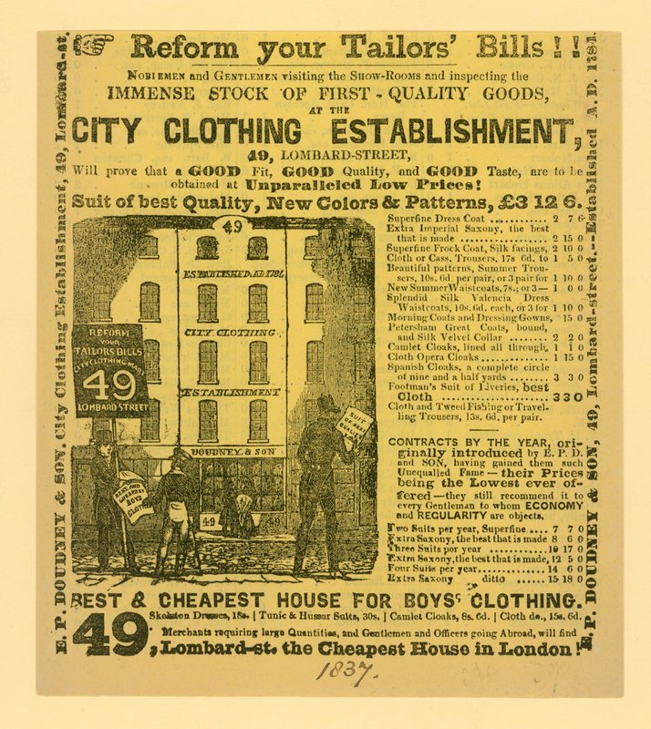 Doudney＆Sonの広告、City Clothing Establishment、49 Lombard Street、ロンドン 作： 英語学校