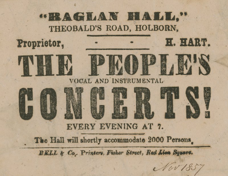 The Peoples Vocal and Instrumental Concerts、ラグランホールの広告 作： 英語学校