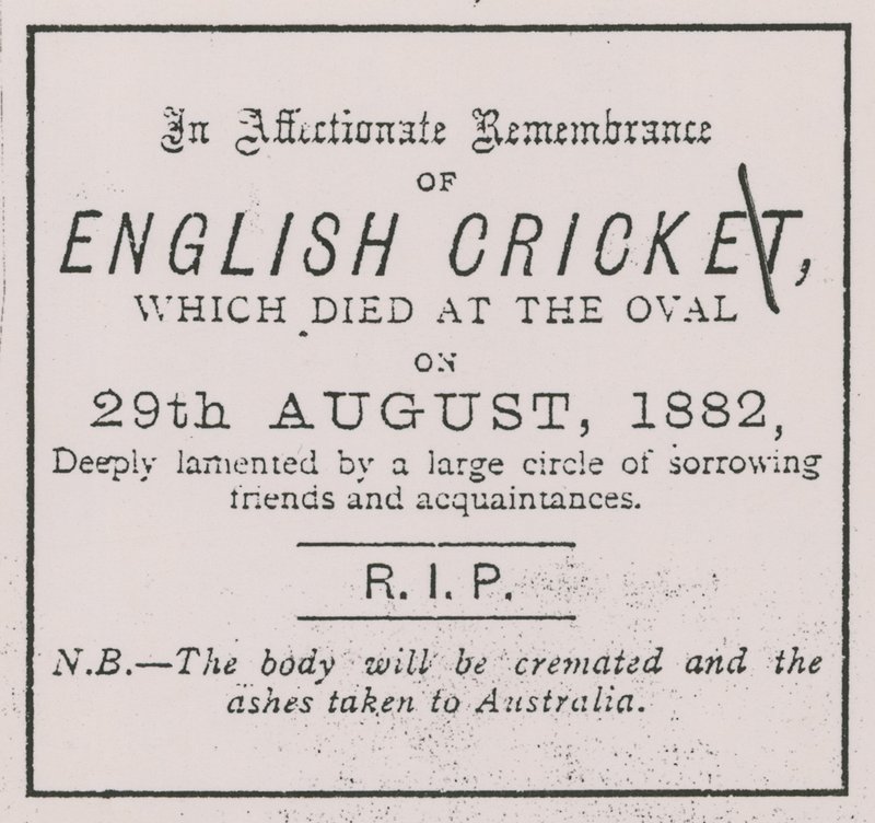 The Ashesのコンセプトを紹介した1882年8月のSporting Timesからの広告 作： 英語学校