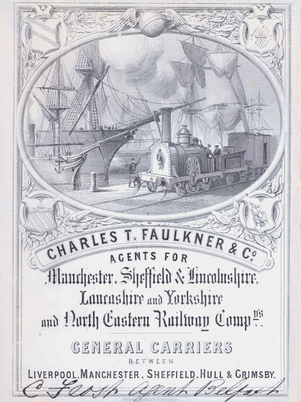 Charles T Faulkner and Company, Agents for Railway Companies」の広告（リトグラフ）。 作： 英語学校