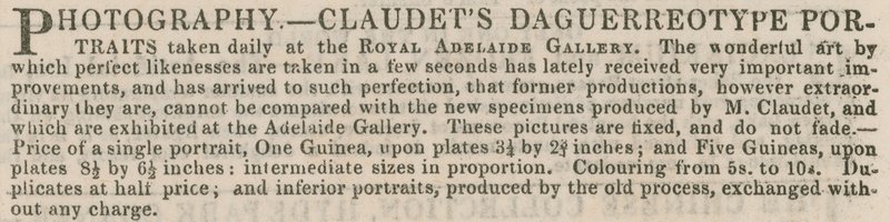 Claudets Daguerreotype Portraitsの広告 作： 英語学校