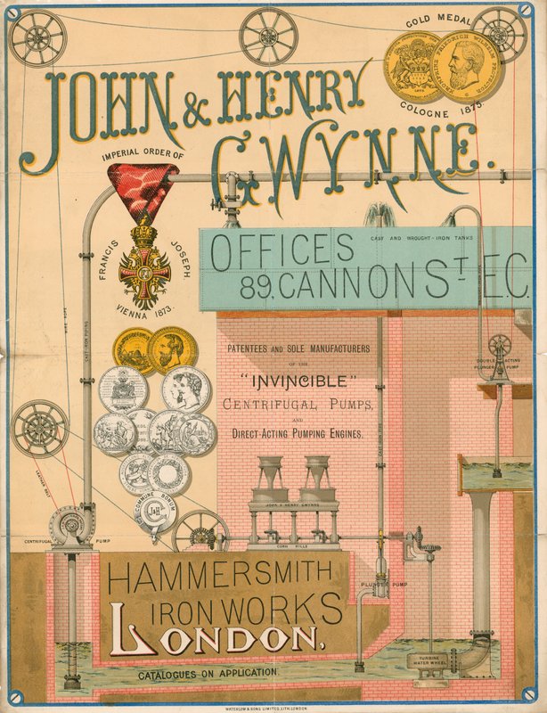 John and Henry Gwynneの広告、89 Cannon Street、London、Invincible遠心ポンプのメーカー 作： 英語学校