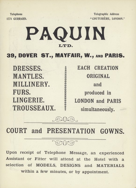 Paquin、ドレスメーカーの広告 作： 英語学校