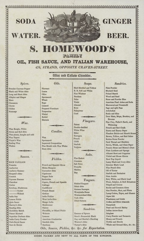 S Homewoodsオイル、フィッシュソース、イタリア倉庫の広告 作： 英語学校