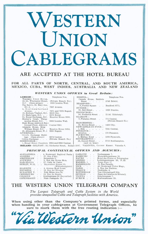 Western Union Cablegramsの広告（カラーリトグラフ 作： 英語学校
