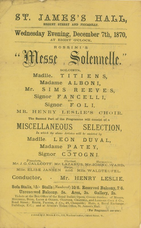 Rossinis Messe Solennelleのプロダクションの広告 作： 英語学校