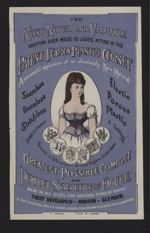特許「Poro-Plastic corset」の広告（カラーリトグラフ 作： 英語学校