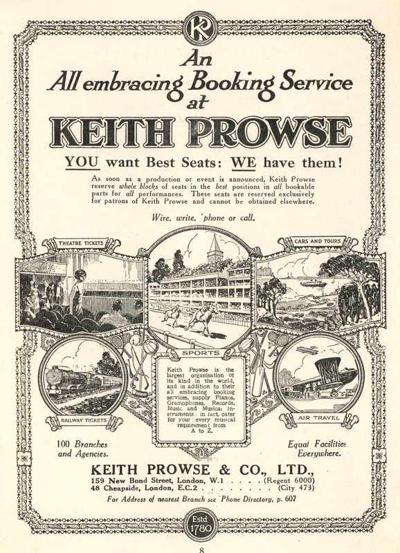 Keith Prowse & Co, Ltd.のチケット予約サービスの広告(リトグラフ) 作： 英語学校