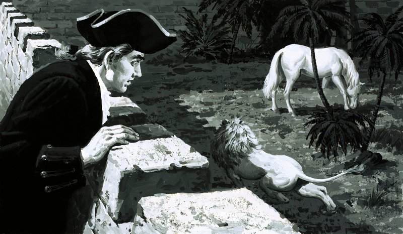 獅子がバーバリーの馬に向かって盗みを働くのを見ていた画家のジョージ・スタッブス（紙にガッシュ 作： 英語学校