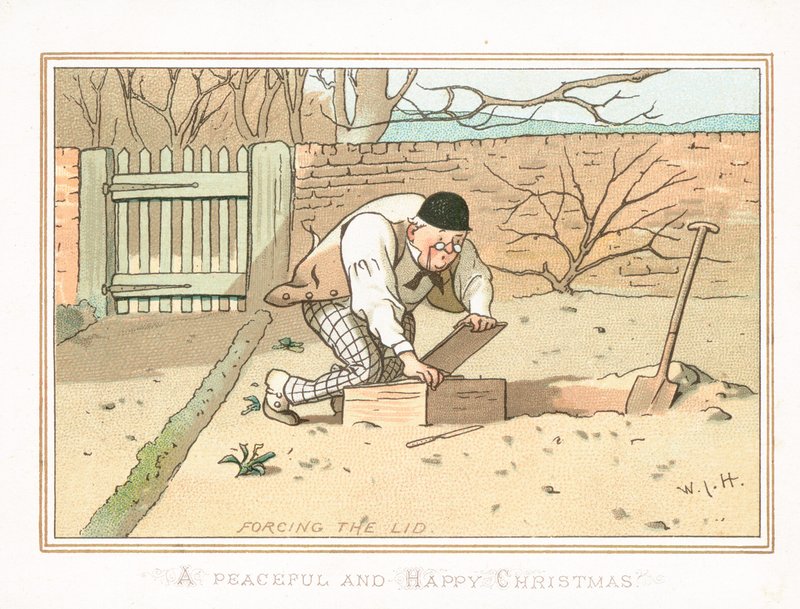 庭に埋められたボックス、クリスマスカード 作： 英語学校