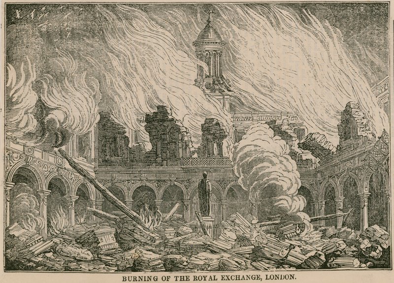 1838年1月10日の夜、ロンドンの王立交易所の焼却 作： 英語学校