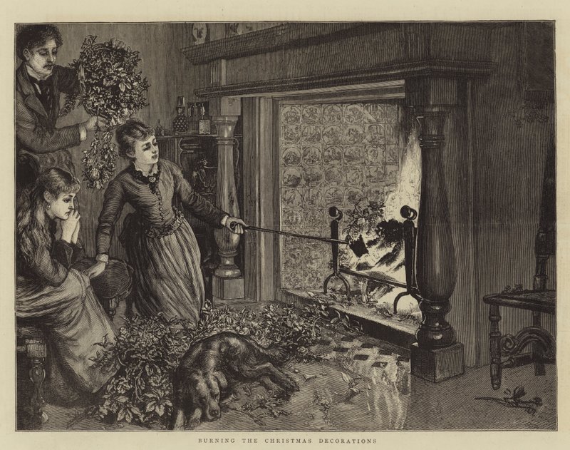 クリスマスの飾りを燃やす（彫刻 作： 英語学校