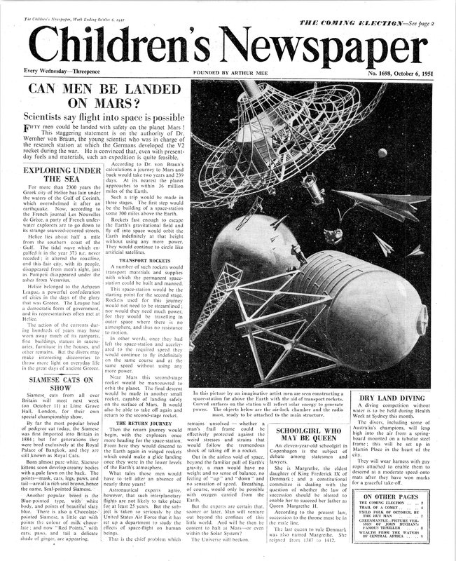 火星に着陸できるか、1951年10月の「The Children&39;s Newspaper」の最初のページ（新聞） 作： 英語学校