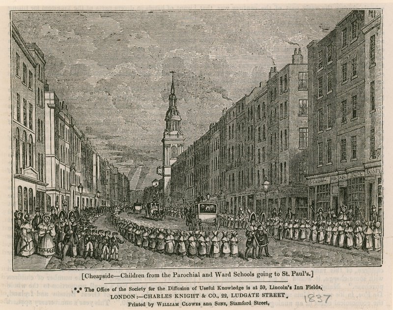 チープサイド-1837年にセントポールズに行く教区および区の学校の子供たち 作： 英語学校