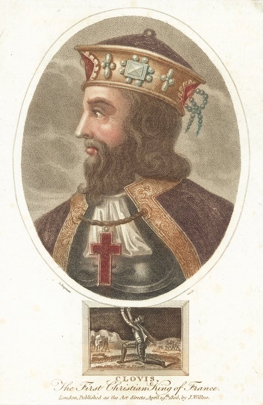 フランクスの初代キリスト教王クローヴィス1世（彩色済み彫刻 作： 英語学校