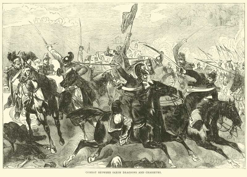 1870年9月、ザクセンの竜騎兵とシャサールの間の戦闘 作： 英語学校