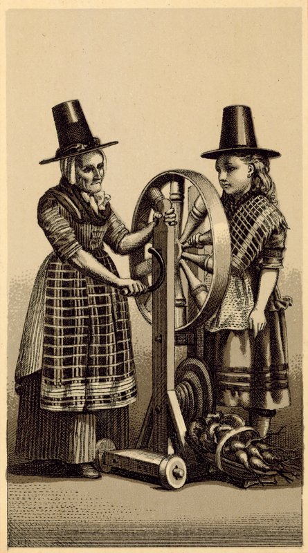 ウェールズの衣装: Spinning Genny (litho) 作： 英語学校