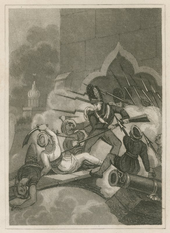 1799年、インド、セリガパタム包囲戦でのTippoo Sahibの死 作： 英語学校