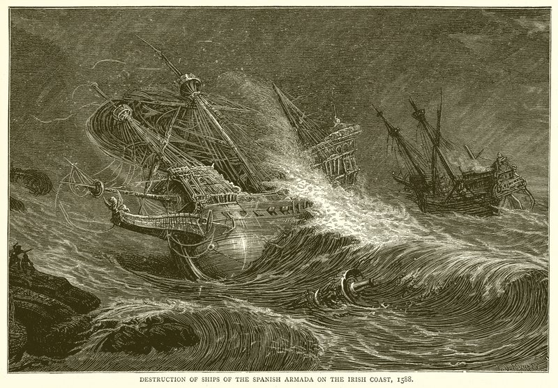 1588年のアイルランド海岸におけるスペイン艦隊の船の破壊 作： 英語学校