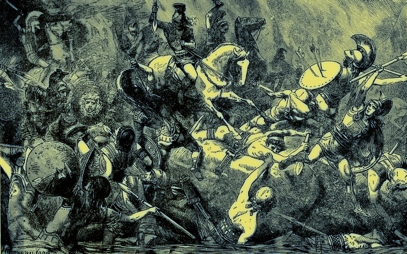 シチリア島のアテネ軍の破壊、世界のイラスト入りの歴史からのイラスト、1880年に発行（デジタルで強化された画像） 作： 英語学校