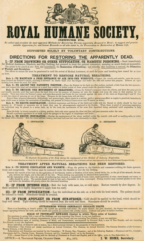 一見死者を取り戻すための指示;ロイヤルヒューマンソサエティ、1872年5月発行 作： 英語学校