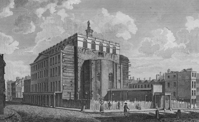 1809年に焼失したウェストミンスターのドルリー・レーン劇場（彫刻作品 作： 英語学校